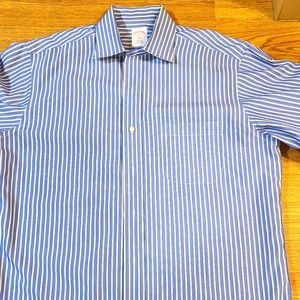 Brooks Brothers men's dress shirt, blue/ white striped, 15 4/5, regular fit